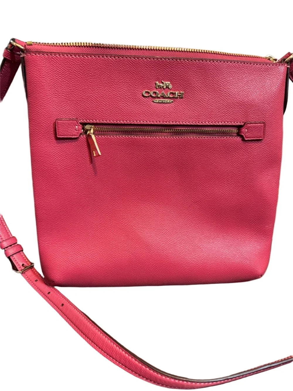 Coach Leather Rowan File Crossbody Bag with Gold Hardware in Strawberry Haze